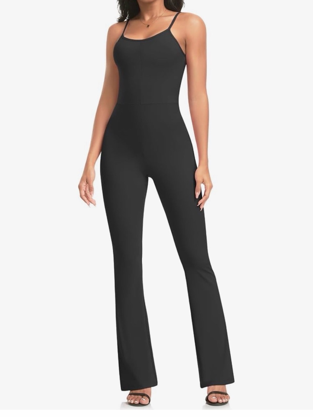Sleek Black Spaghetti-Strap Jumpsuit